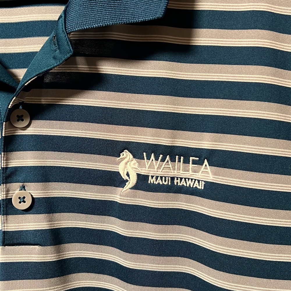 Adidas Rare Wailea Maui Hawaiian Striped Tournament Golf Polo Green,Gray & White - Picture 2 of 8